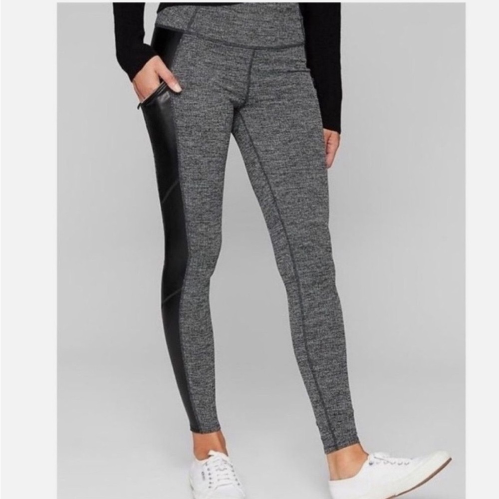Athleta Herringbone Luxe Metro Drifter Leggings w/ Faux Leather Size S Petite